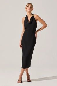 Alanna Halter Cowl Neck Dress in Black