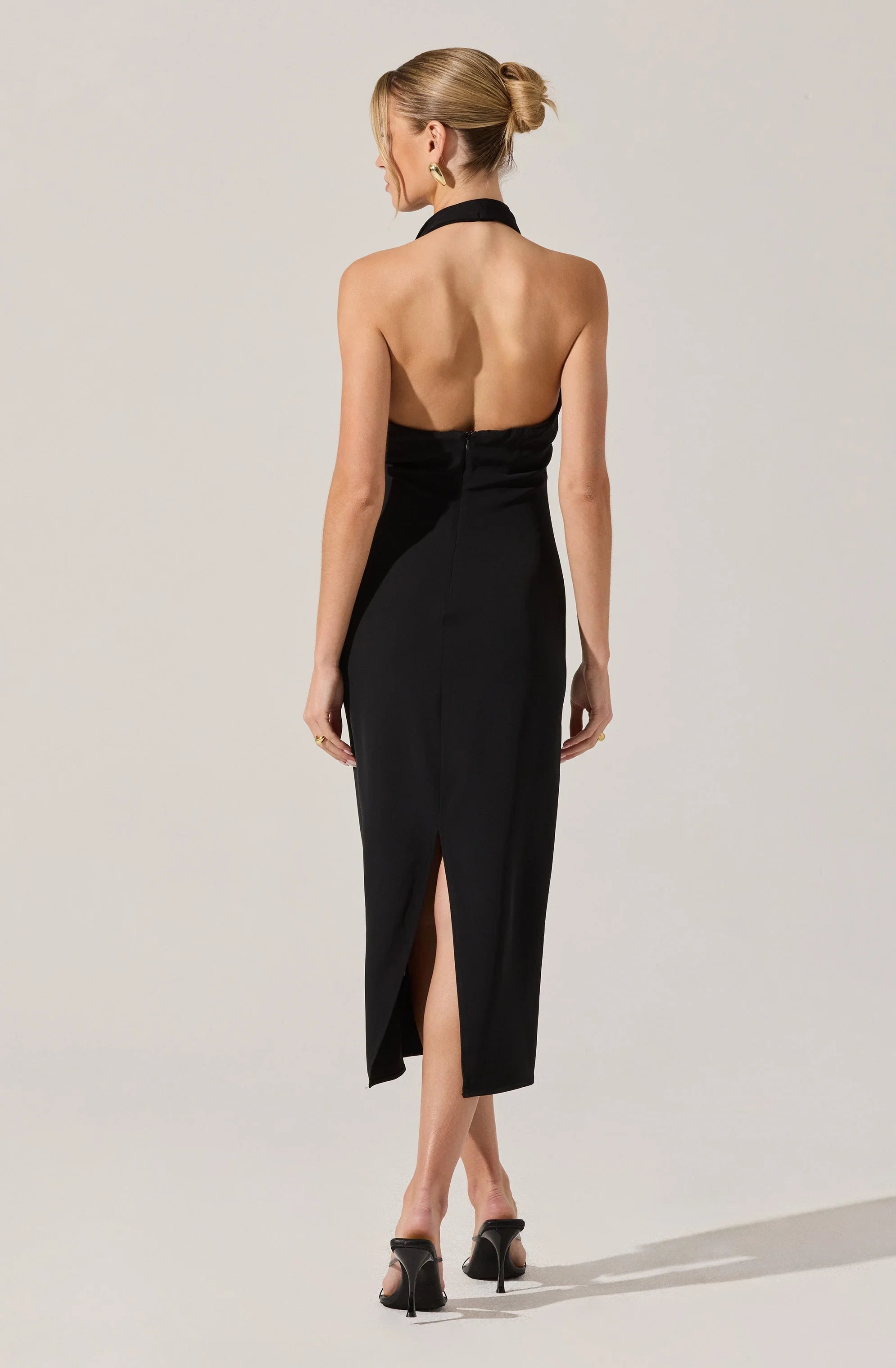 Alanna Halter Cowl Neck Dress in Black