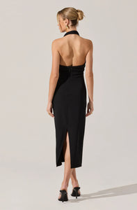 Alanna Halter Cowl Neck Dress in Black