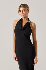 Load image into Gallery viewer, Alanna Halter Cowl Neck Dress in Black
