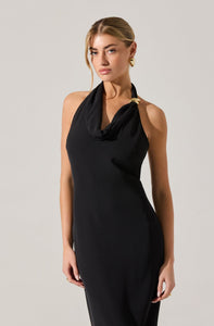 Alanna Halter Cowl Neck Dress in Black