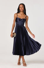 Load image into Gallery viewer, Ascella Sweetheart Pleated Midi Dress in Navy
