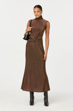 Load image into Gallery viewer, Riana Metallic Twist Front Maxi Dress in Brown Metallic

