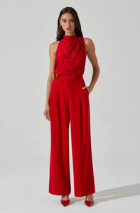 Bryony High Waisted Trouser Pants in Red