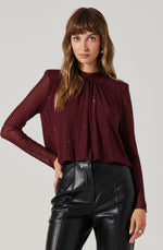 Load image into Gallery viewer, Balsa Mock Neck Rhinestone Top in Wine
