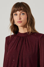 Load image into Gallery viewer, Balsa Mock Neck Rhinestone Top in Wine
