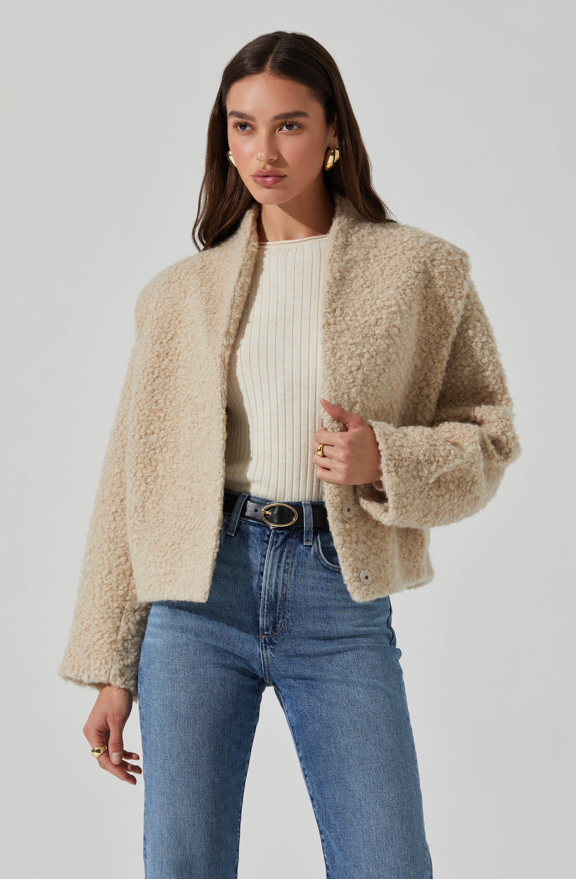 Nona Boxy Collarless Jacket in Oatmeal