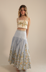 Load image into Gallery viewer, Aisha Maxi Skirt in Orange Border Blue

