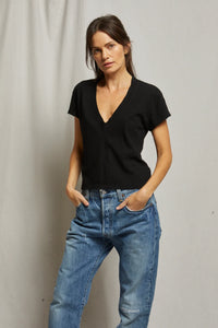 Alanis Recycled Cotton V-Neck Tee in True Black