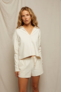 Alison Jersey Collard Shirt in Bright Ivory