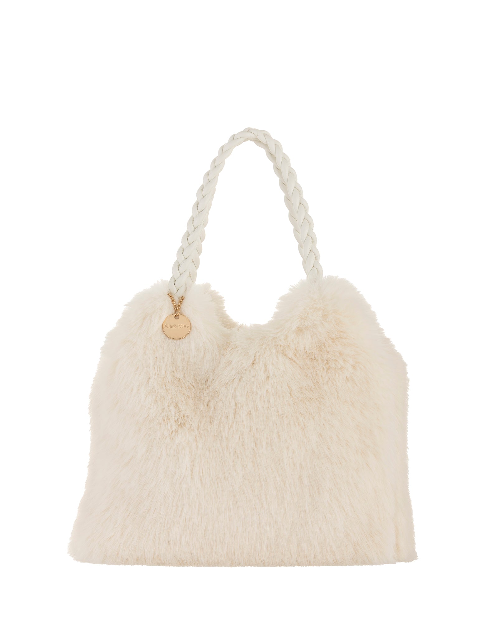 Faux Fur Purse with Braided Handle in Panna