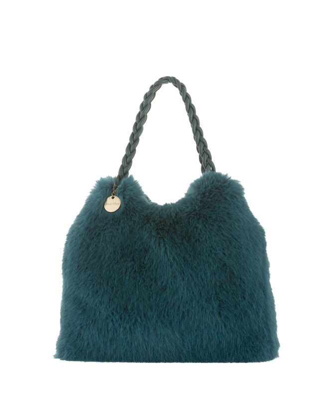 Faux Fur Purse with Braided Handle in Ottanio