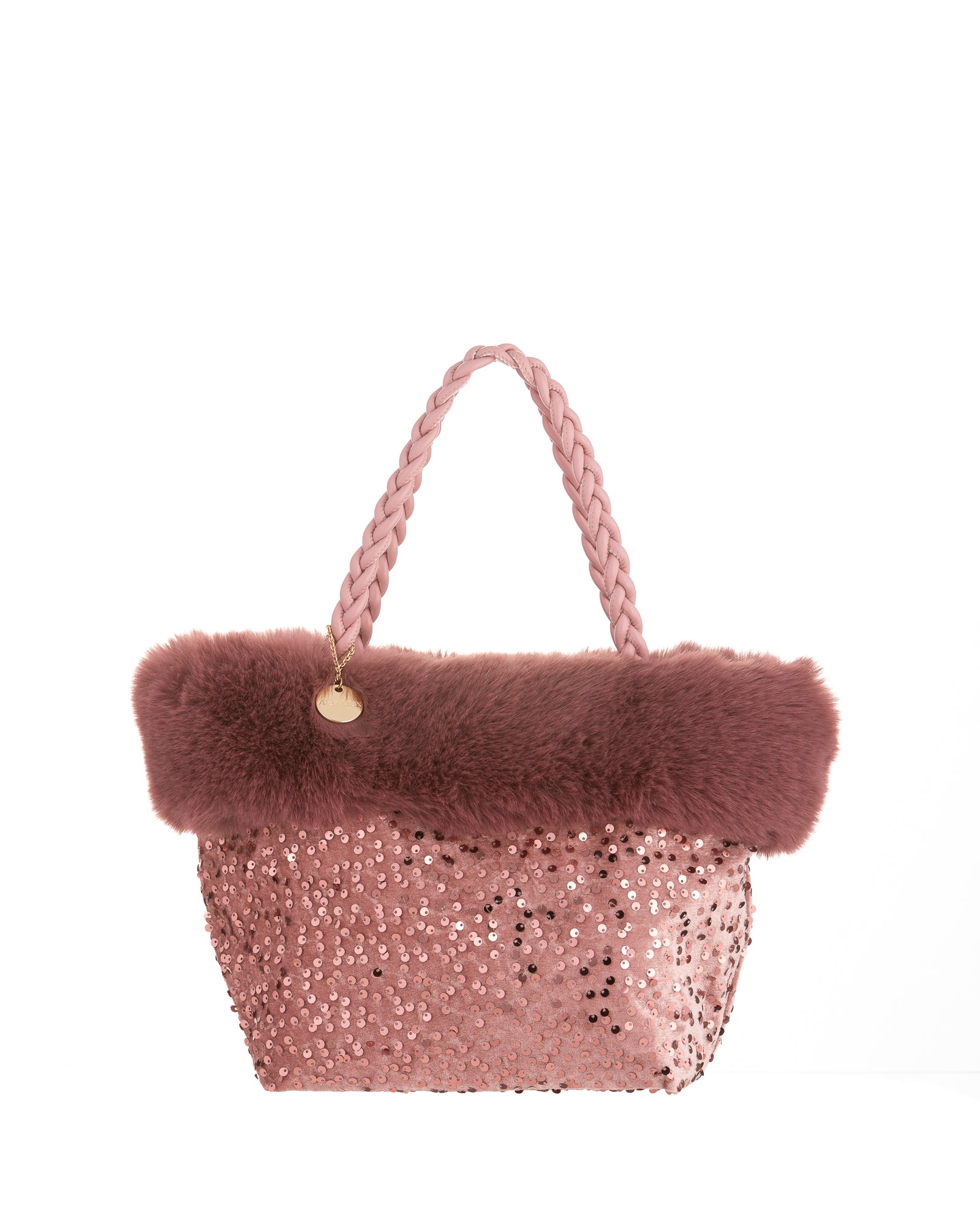 Sequin Purse with Faux Fur Trim in Pink