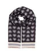 Load image into Gallery viewer, Heart Scarf with Stripe Trim in Black
