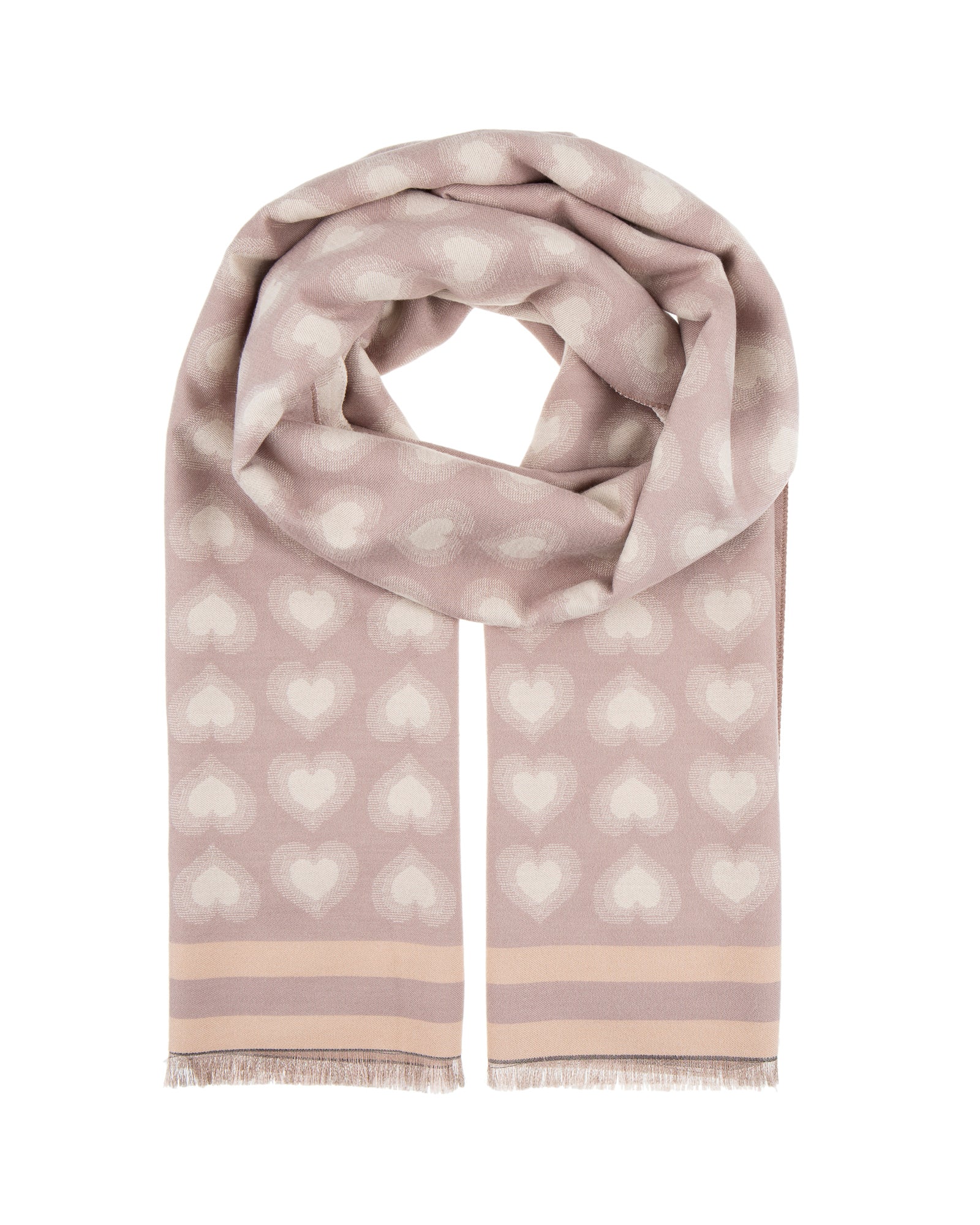 Heart Scarf with Stripe Trim in Taupe