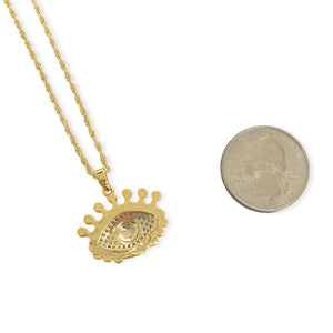 Enamel & CZ Eye Necklace in Gold