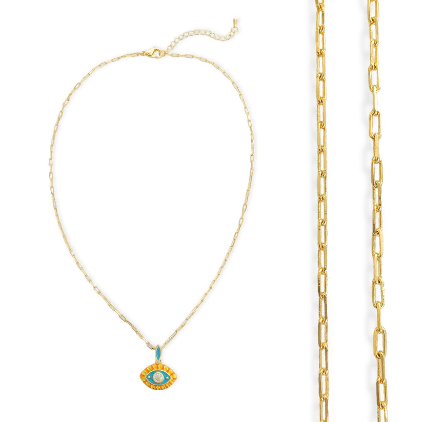 Enamel Eye Necklace in Gold/Blue