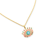 Load image into Gallery viewer, Enamel &amp; CZ Eye Necklace in Gold/Pink
