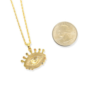 Enamel & CZ Eye Necklace in Gold/Pink