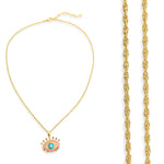 Load image into Gallery viewer, Enamel &amp; CZ Eye Necklace in Gold/Pink
