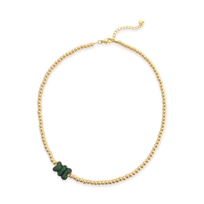 CZ Bear Necklace in Emerald