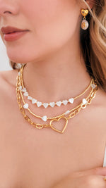 Load image into Gallery viewer, Gold Plated Beaded Mother of Pearl Heart Necklace
