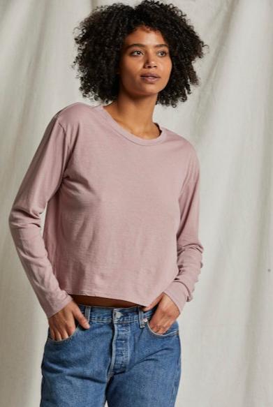 Axel Long Sleeve Boxy Crew Tee in Mauve