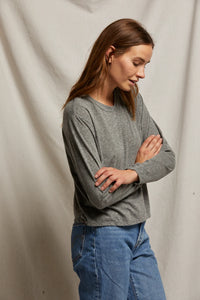 Axel Long Sleeve Boxy Crew Tee in Heather Grey