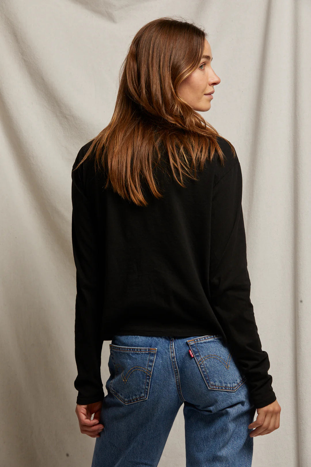 Axel Long Sleeve Boxy Crew Tee in True Black