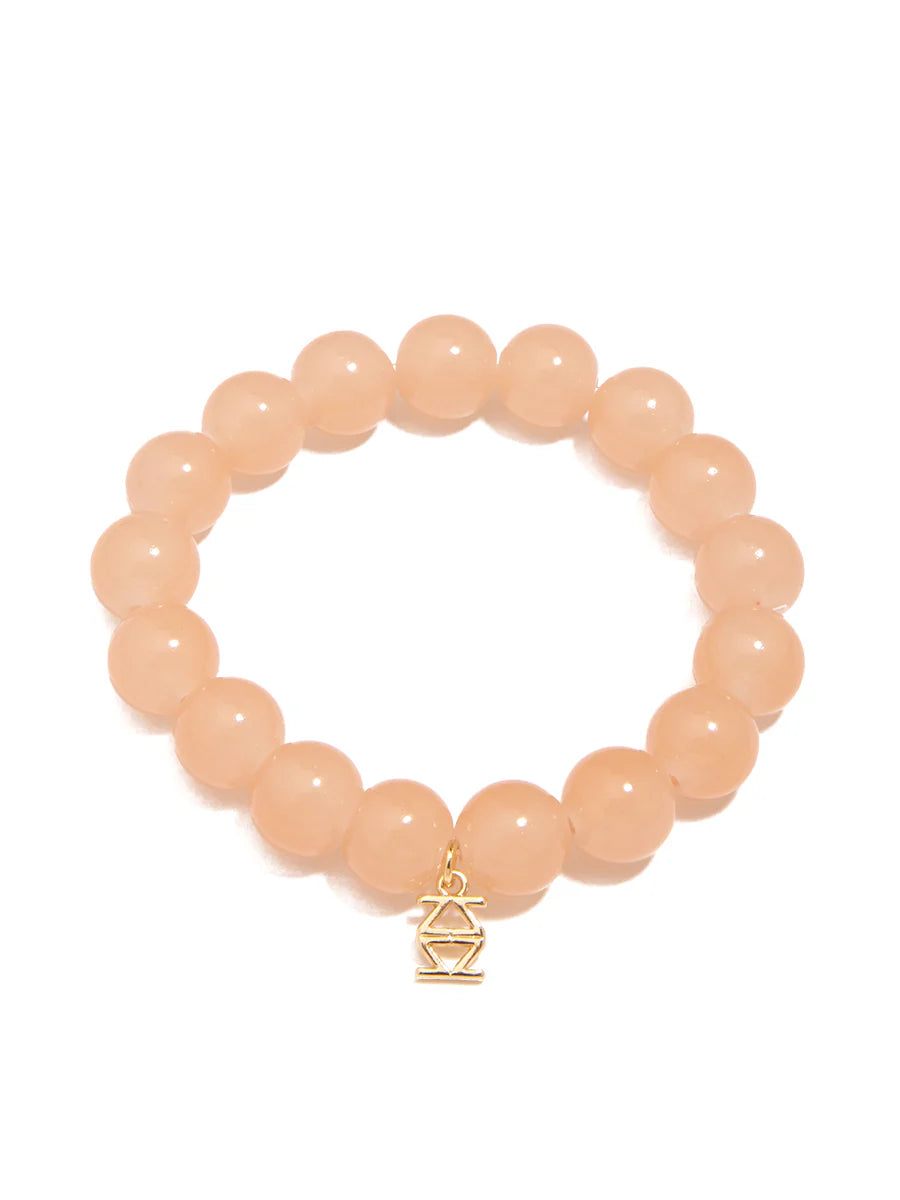 Glossy Glass Bead Stretch Bracelet in Beige