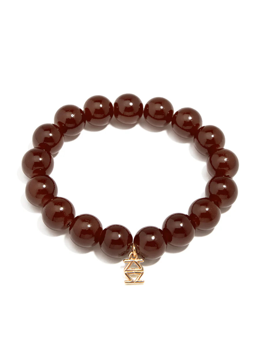 Glossy Glass Bead Stretch Bracelet in Brown