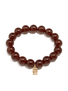 Glossy Glass Bead Stretch Bracelet in Brown
