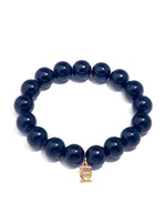 Load image into Gallery viewer, Glossy Glass Bead Stretch Bracelet in Navy
