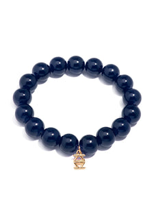 Glossy Glass Bead Stretch Bracelet in Navy