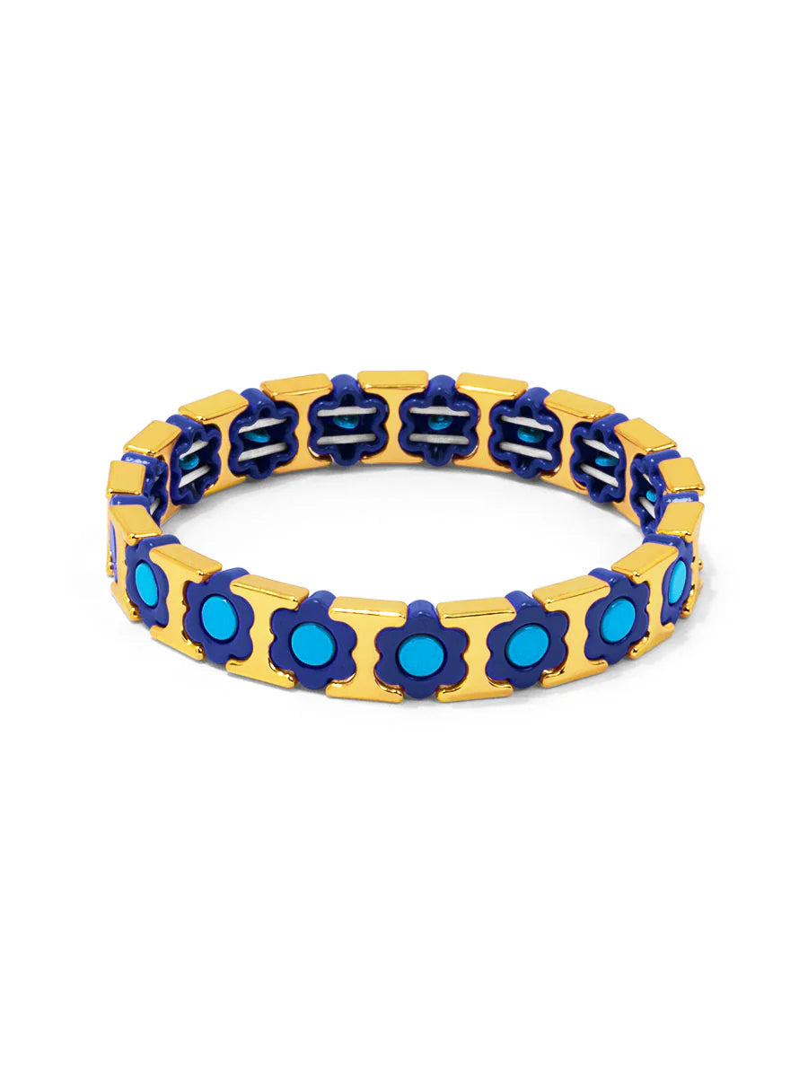 Flower Enamel Stretch Bracelet in Bright Blue
