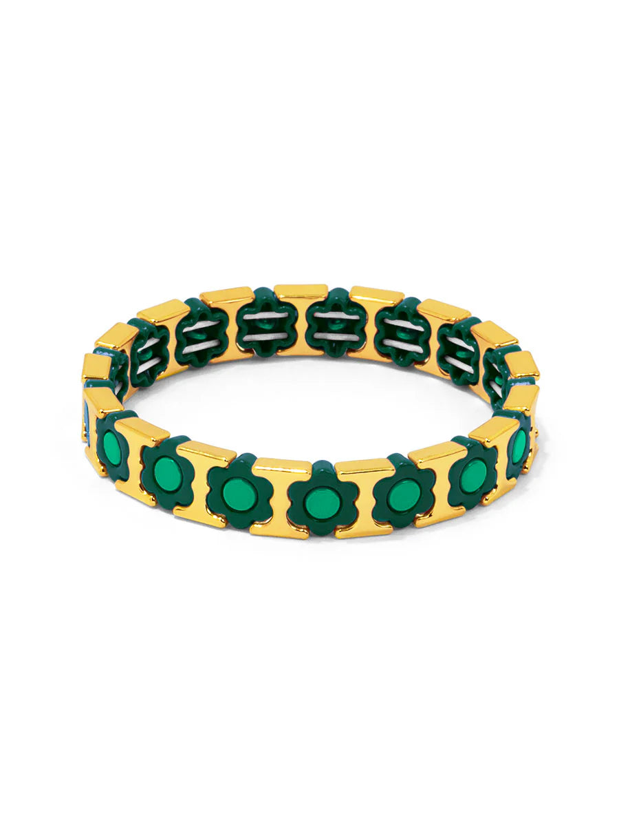 Flower Enamel Stretch Bracelet in Emerald