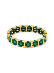 Flower Enamel Stretch Bracelet in Emerald