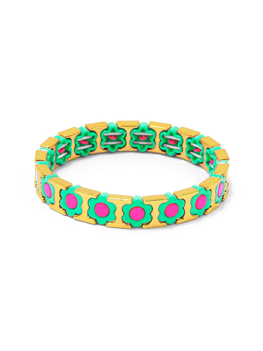 Flower Enamel Stretch Bracelet in Lime