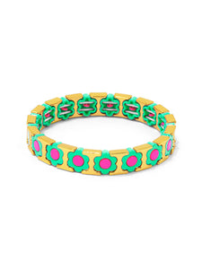 Flower Enamel Stretch Bracelet in Lime