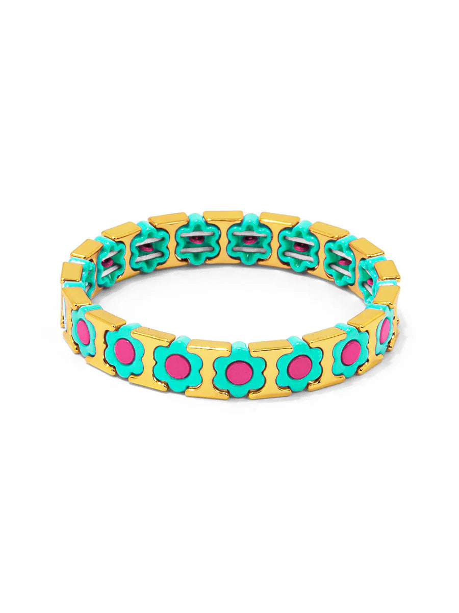 Flower Enamel Stretch Bracelet in Mint