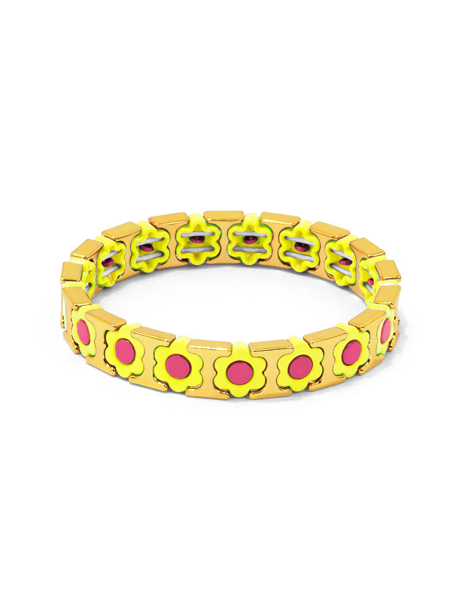 Flower Enamel Stretch Bracelet in Yellow