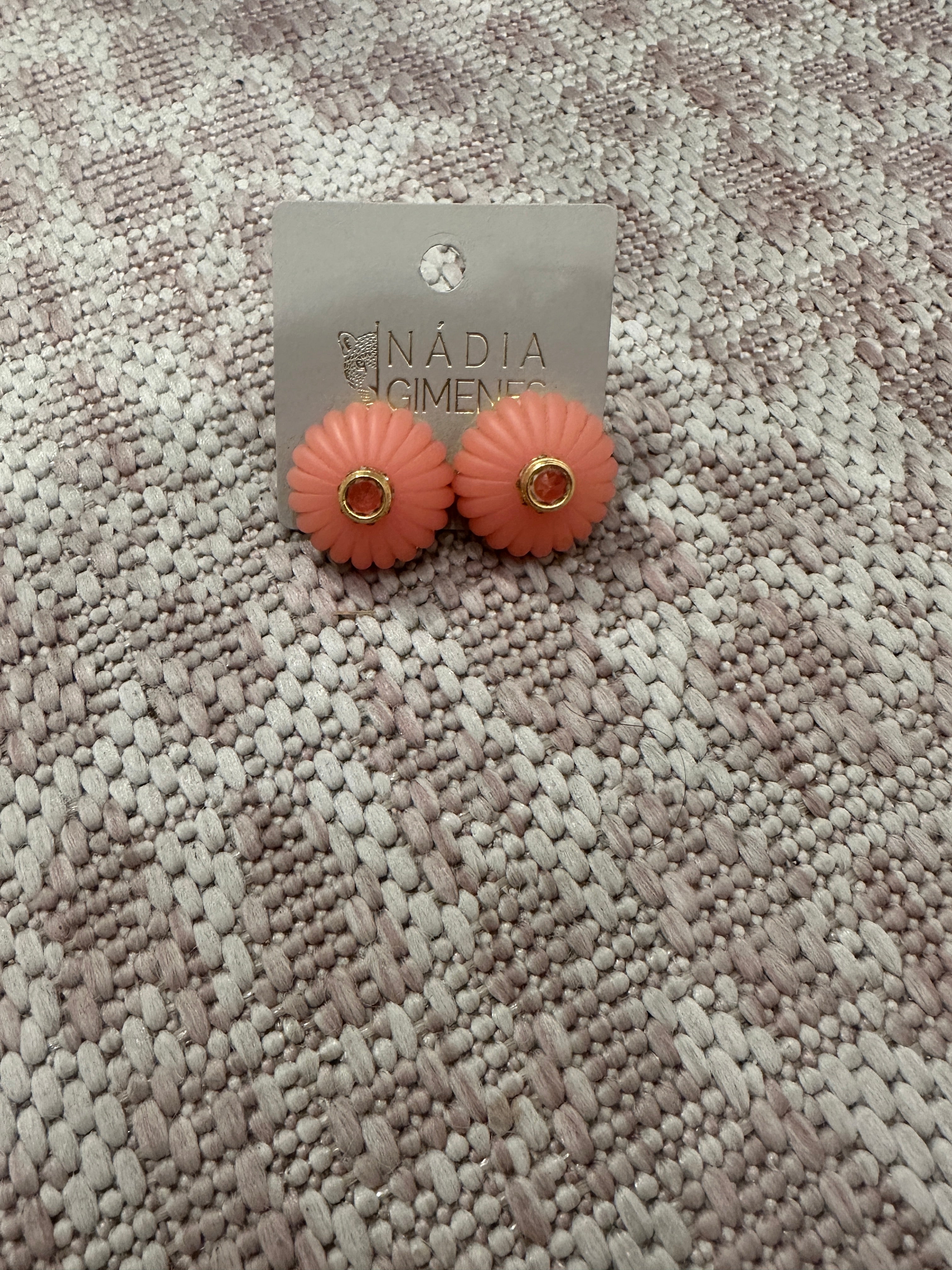 Medium Lamp Button Earring in Coral