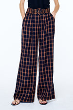 Load image into Gallery viewer, Plaid Wide Leg Pants in Navy/Brown Multi
