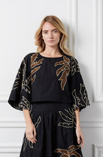 Load image into Gallery viewer, Embroidered Palm Tree Top in Black/Brown
