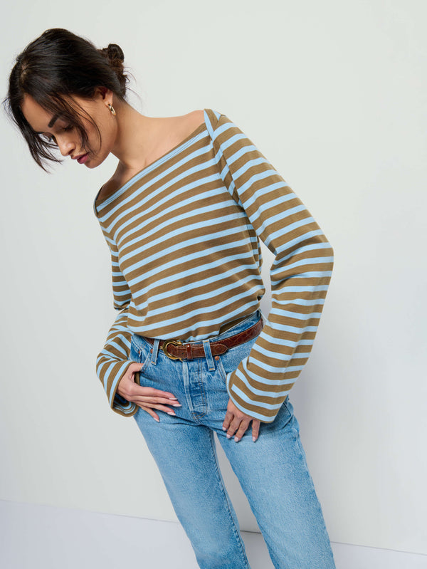 Bryce Striped Boat Neck in Capers Prato Stripe