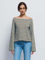 Load image into Gallery viewer, Bryce Striped Boat Neck in Capers Prato Stripe
