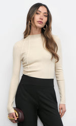 Load image into Gallery viewer, Bellamy Exposed Stitch Mock Neck Top in Cream
