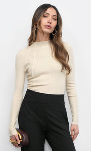 Bellamy Exposed Stitch Mock Neck Top in Cream