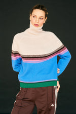Load image into Gallery viewer, Block Fairisle Tweed Roll Collar Sweater in Light Rose/Multi
