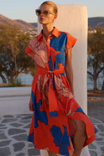 Load image into Gallery viewer, Belted Shirt Dress in Bora Bora Red
